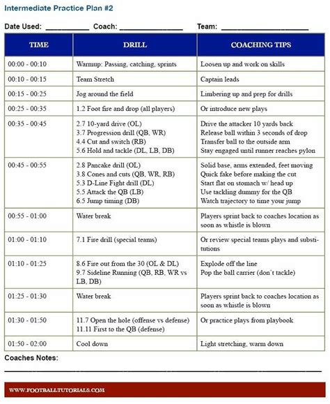 Football Practice Schedule Template